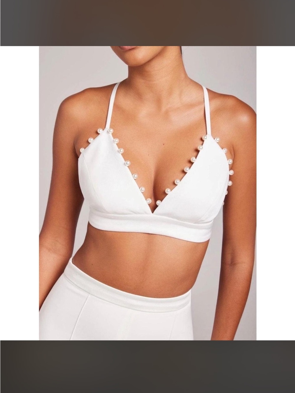 NADINE MERABI Ivory Strappy Crop Top